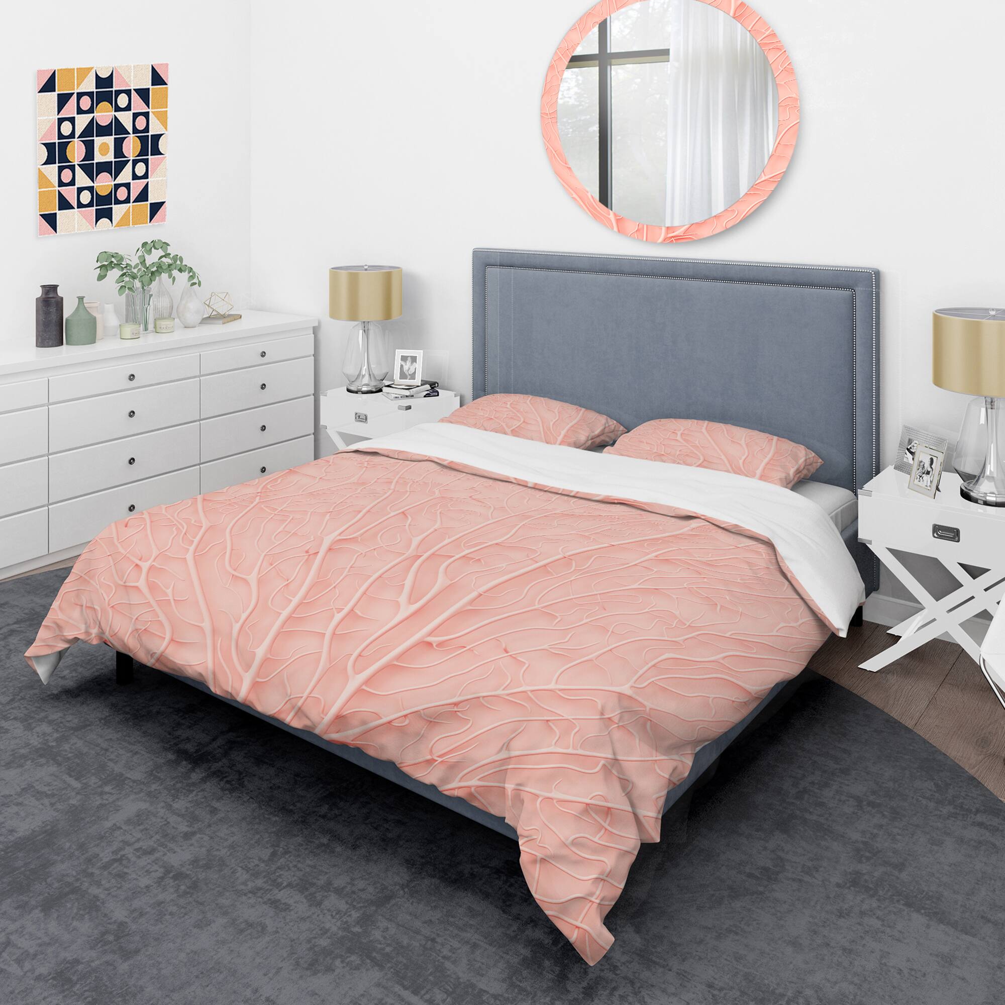Designart 'Living Coral Pink' Mid-Century Duvet Cover Set